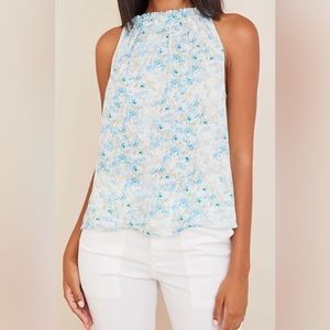 Bella Dahl Shirred Halter Top in Blue Floral Print
